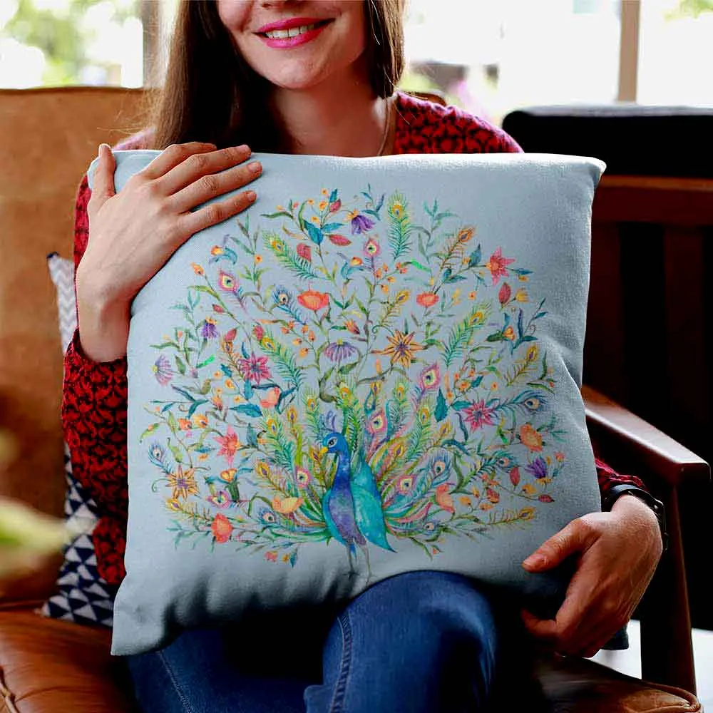 Peacock print cushion cover