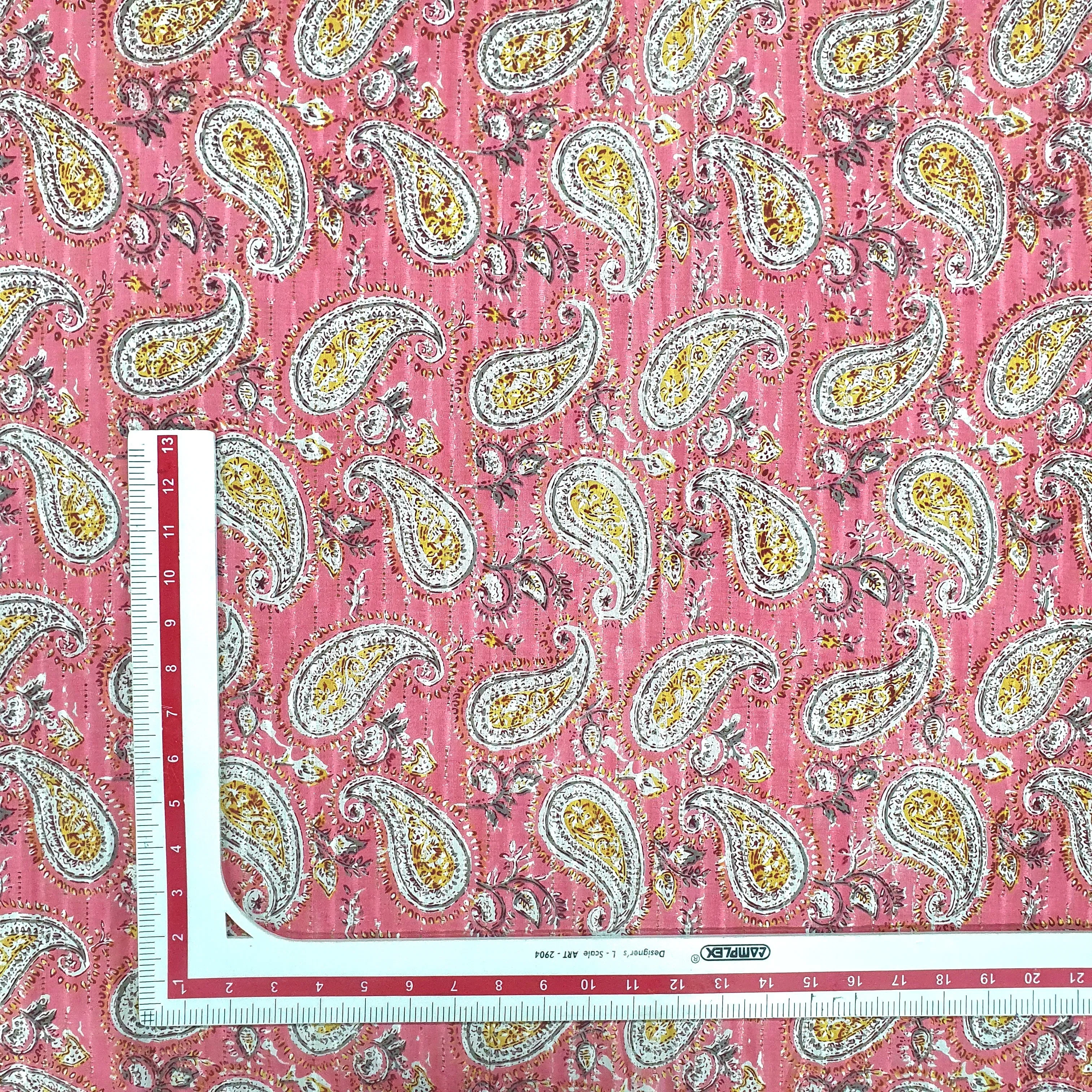 Pink Paisley Print Cotton Dobby Fabric