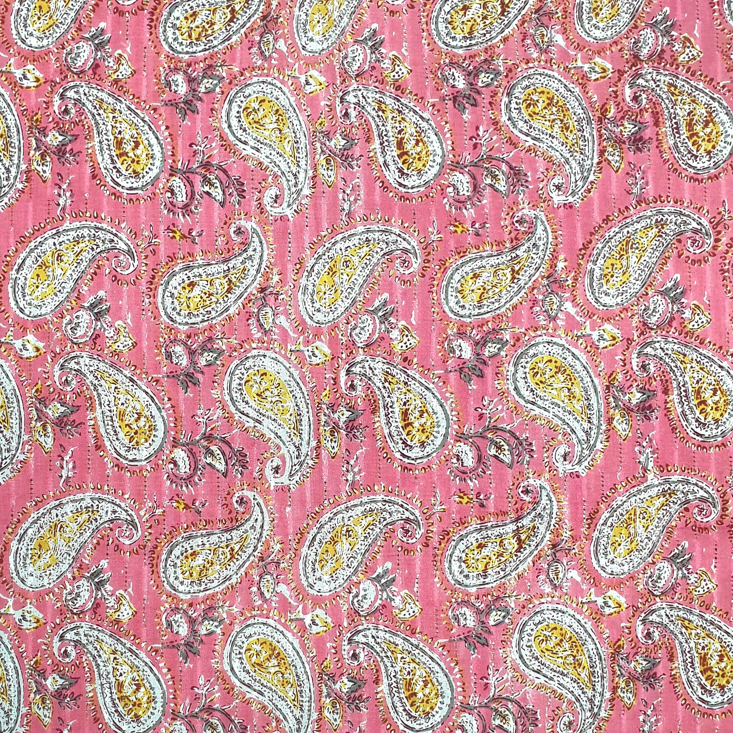 Pink Paisley Print Cotton Dobby Fabric