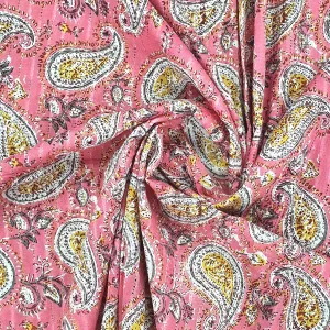 Pink Paisley Print Cotton Dobby Fabric