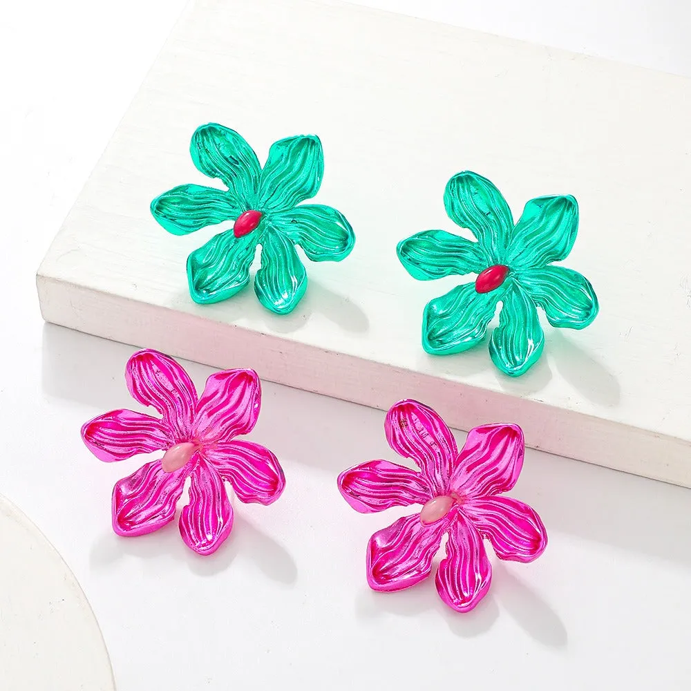 Pre Order:  Exaggerated Colorful Alloy Flower Earrings