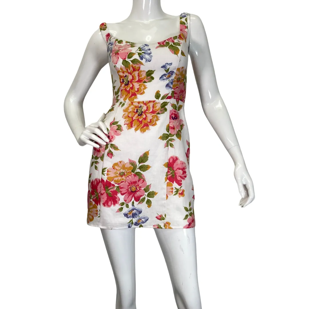 Reformation Colorful Floral Linen Mini Dress