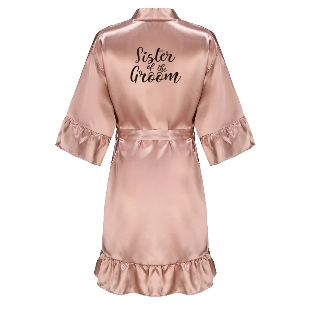 Rose Gold Satin Bridesmaid Team Bride Robes With Ruffle Sister Mother Bathrobe Maid of Honor Kimono Wedding Gift