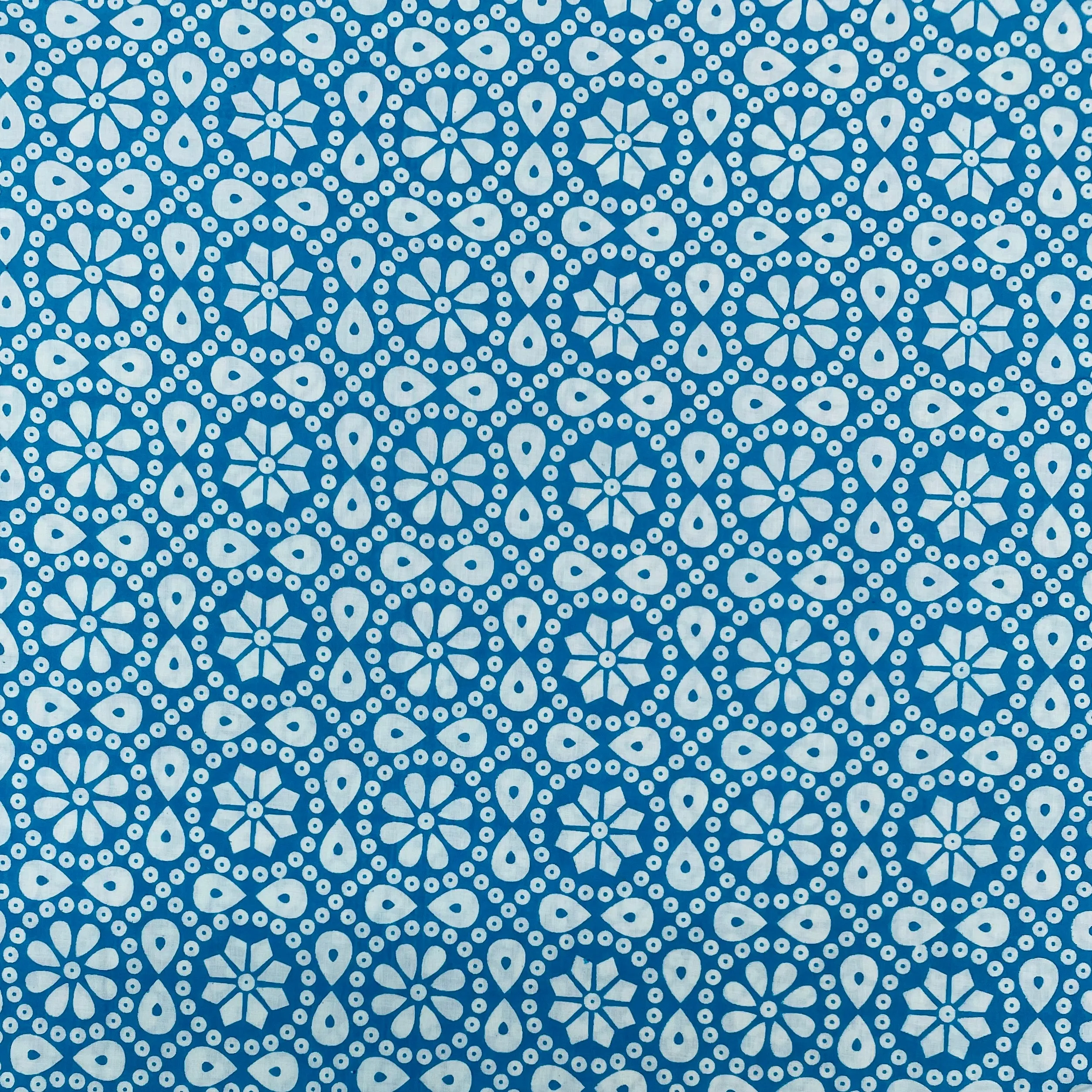 Sky Blue & White Traditional Print Cotton Fabric