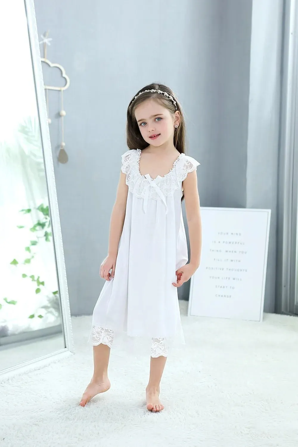 Summer Girls' Sleeveless nightgown Breathable Princess Nightdress Pajamas sleepingdress baby girl bow dress  vestidos de noche