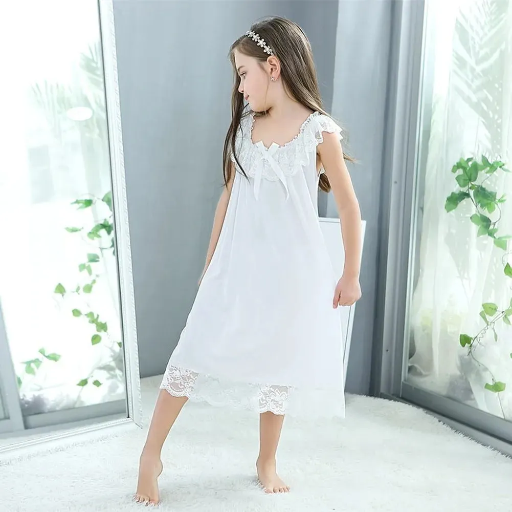 Summer Girls' Sleeveless nightgown Breathable Princess Nightdress Pajamas sleepingdress baby girl bow dress  vestidos de noche