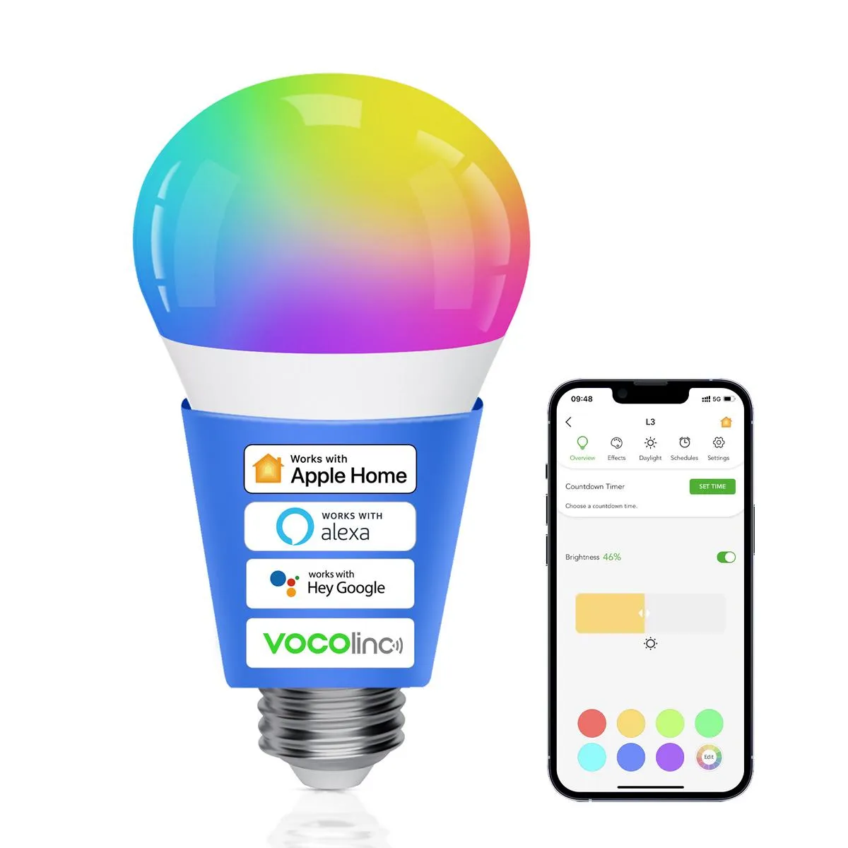 VOCOlinc SmartGlow WiFi RGBW Ambiance LED Light Bulbs– L3-3 Packs