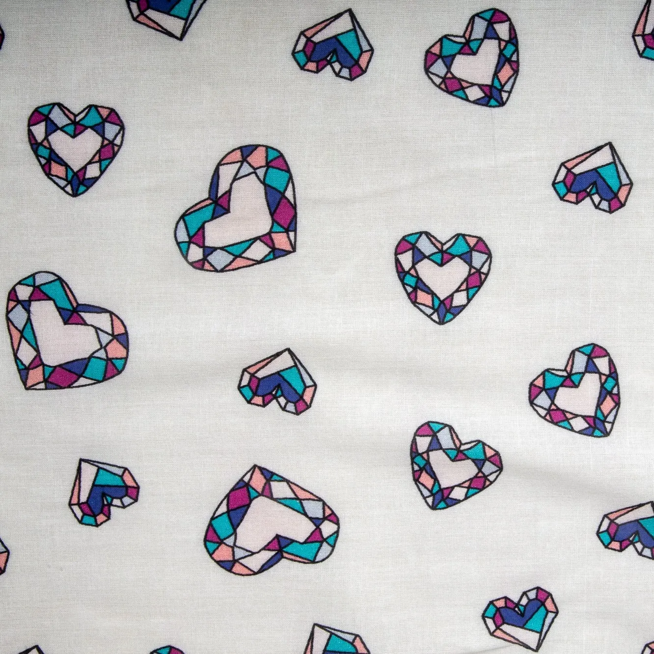 White & Blue Quirky Print Cotton Fabric