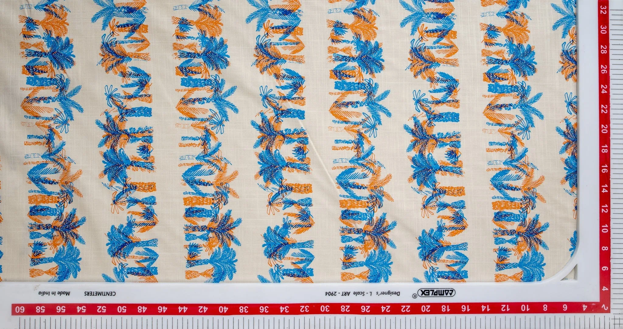 White Orange Blue Quirky Kids Print Cotton Fabric