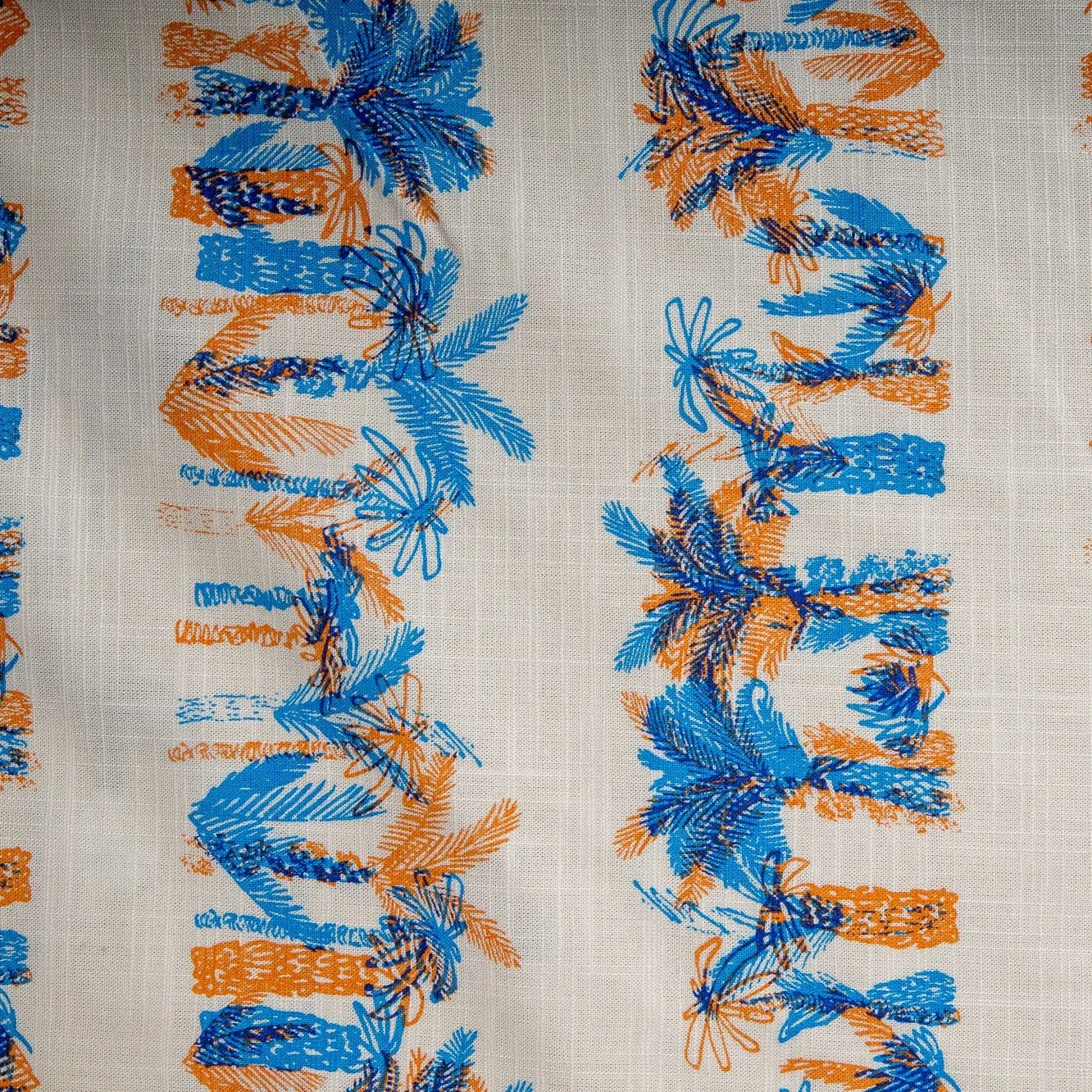 White Orange Blue Quirky Kids Print Cotton Fabric